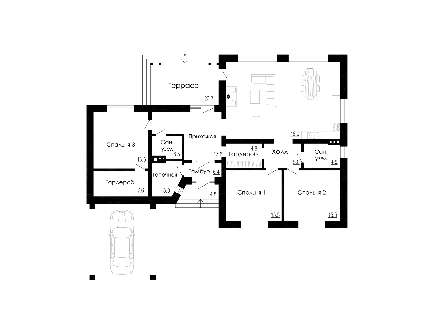 планировка одноэтажного дома