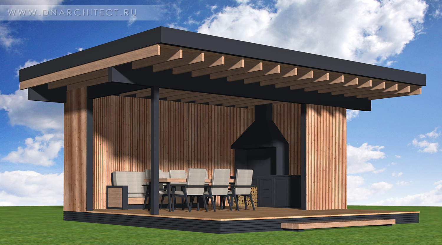 каркасная беседка с мангалом