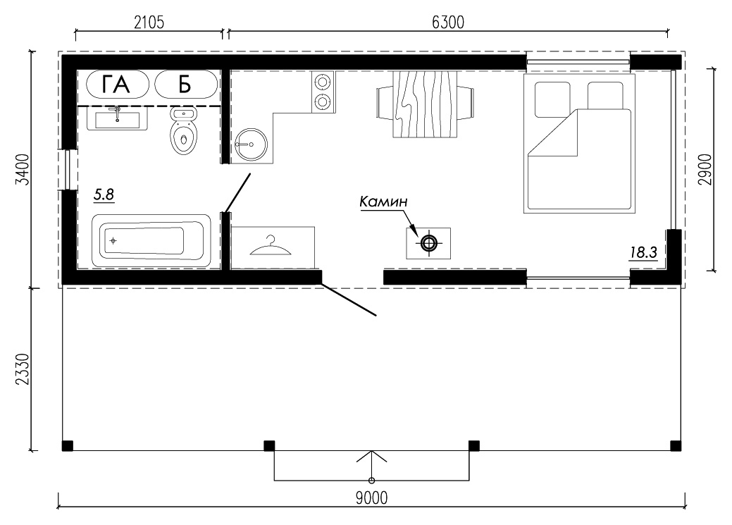 план каркасной бытовки