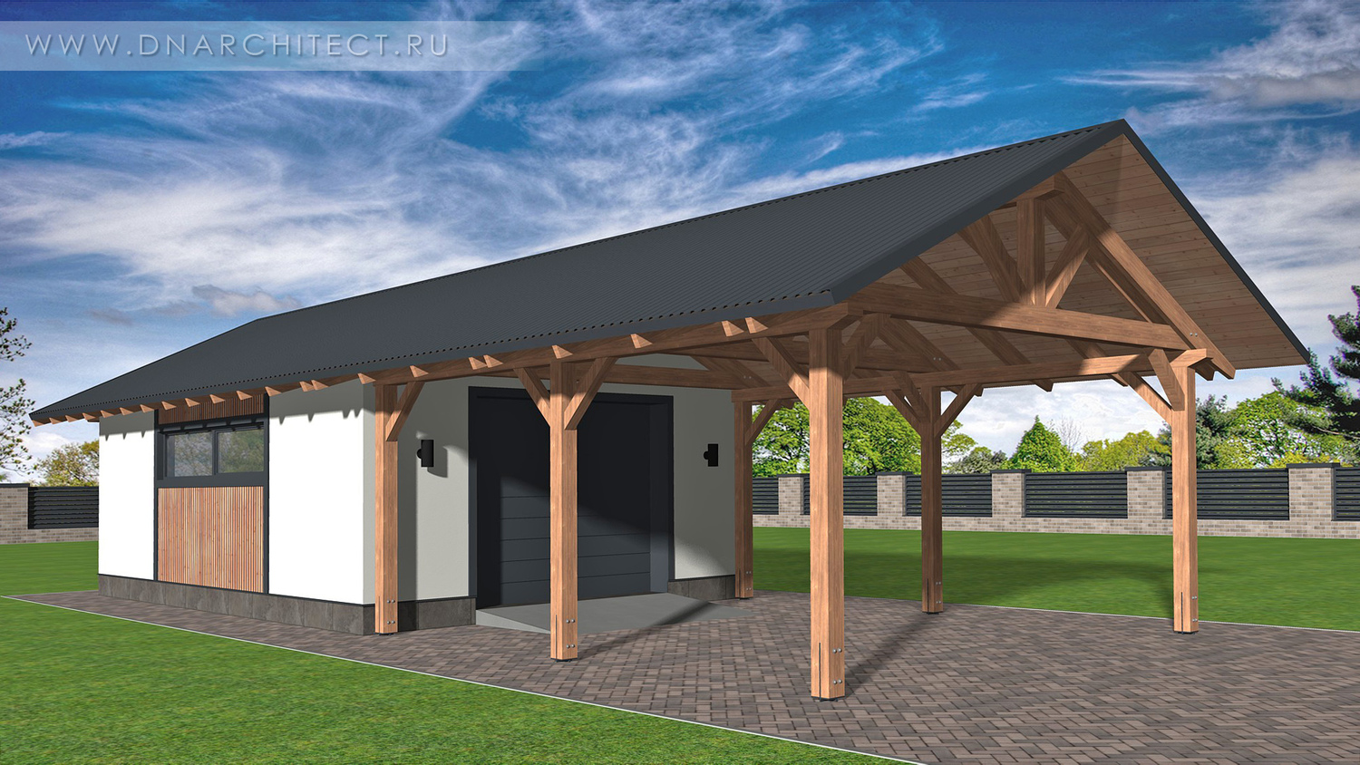 гараж из газобетона с навесом