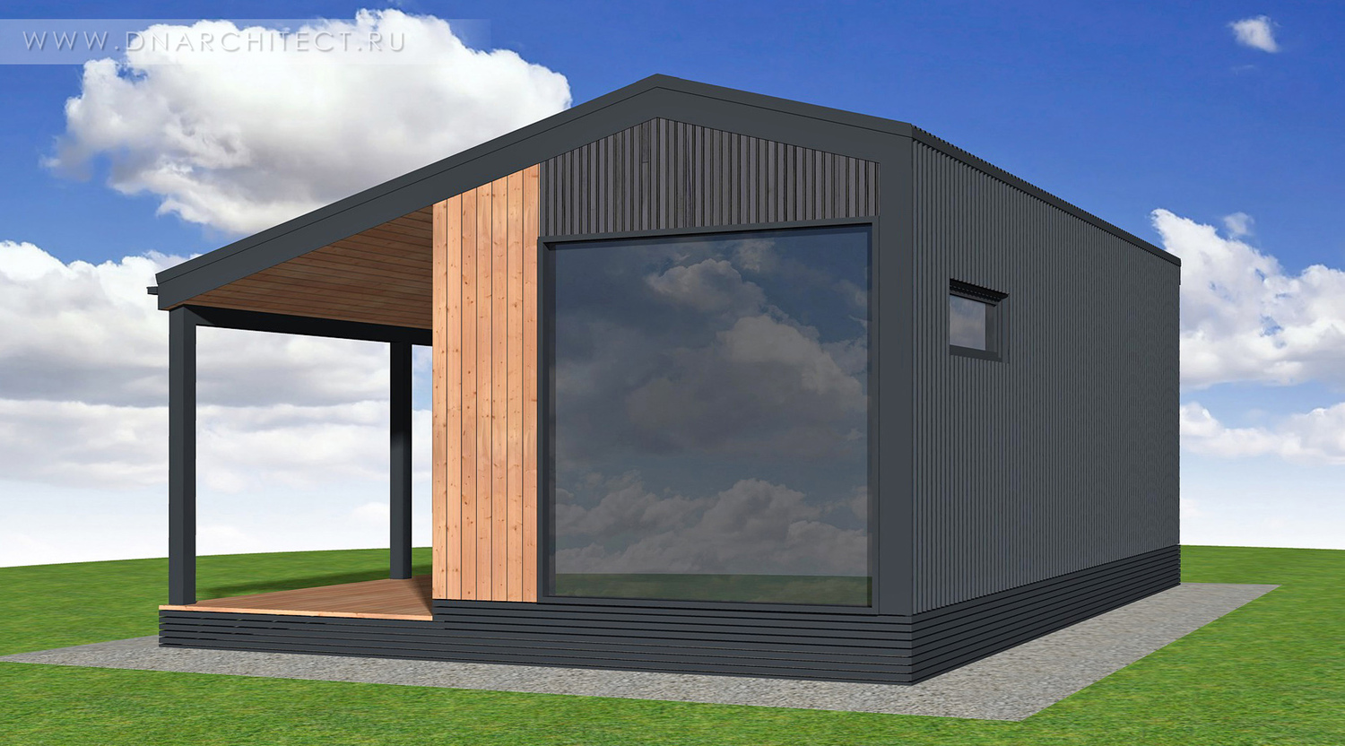 каркасный мини-дом с террасой