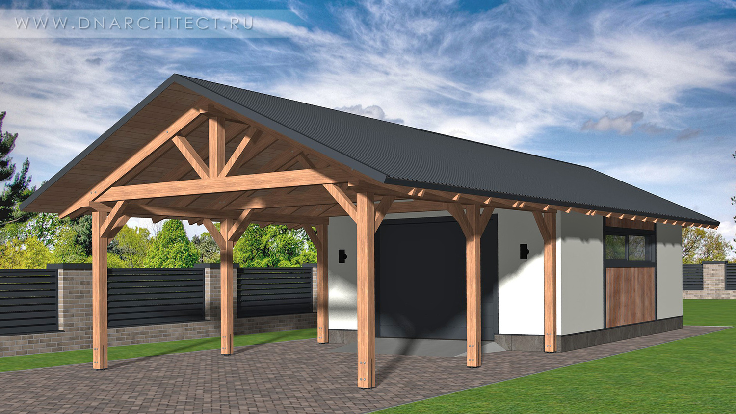 проект гараж с навесом