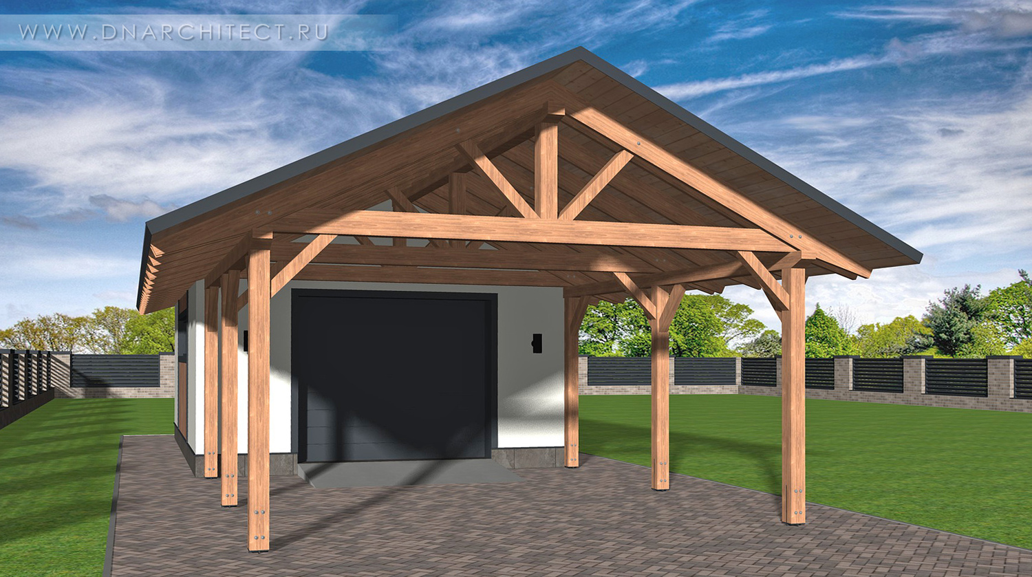 гараж с навесом проект